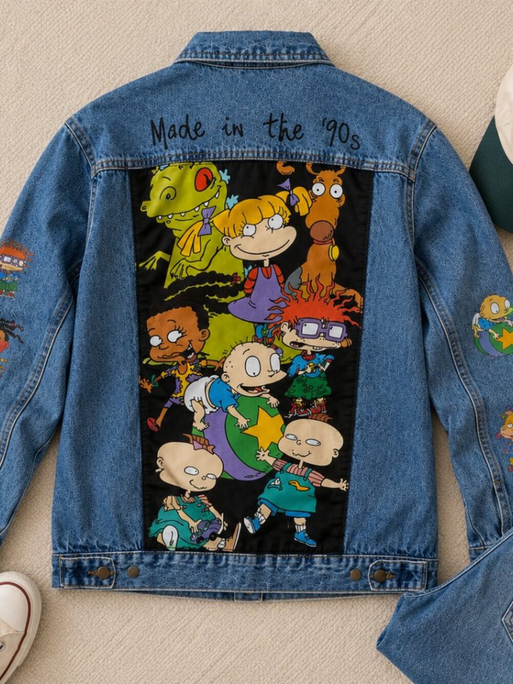 Nickelodeon Denim Jacket with Colorful 90's Rugrats Theme, Medium